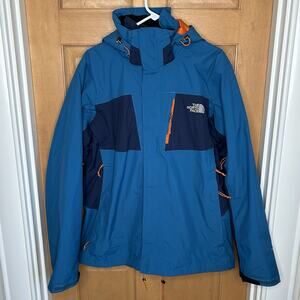 The North Face 3-in-1 Hyvent Jacket L Blue Nylon Fleece Lined Hood Vents 2011